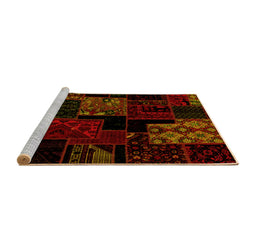Sideview of Machine Washable Patchwork Yellow Transitional Rug, wshabs1987yw