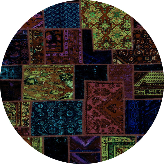 Round Patchwork Light Blue Transitional Rug, abs1987lblu