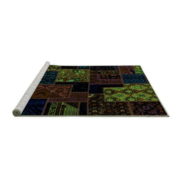 Sideview of Machine Washable Patchwork Turquoise Transitional Area Rugs, wshabs1987turq
