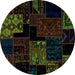 Round Patchwork Turquoise Transitional Rug, abs1987turq