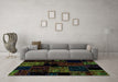 Machine Washable Patchwork Turquoise Transitional Area Rugs in a Living Room,, wshabs1987turq