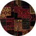 Round Machine Washable Patchwork Brown Transitional Rug, wshabs1987brn