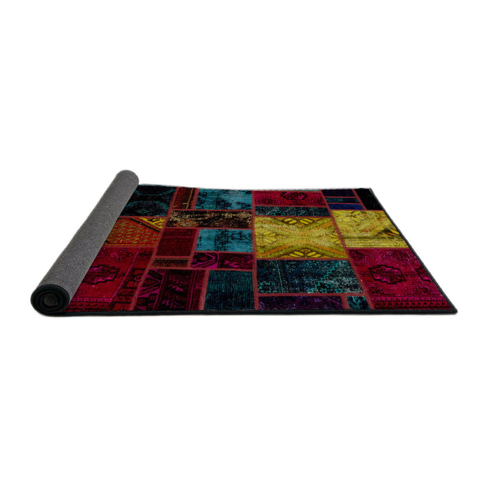 Sideview of Abstract Antique Bronze Green Patchwork Rug, abs1988