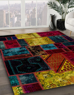 Machine Washable Abstract Antique Bronze Green Rug in a Family Room, wshabs1988