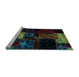 Sideview of Machine Washable Patchwork Light Blue Transitional Rug, wshabs1988lblu