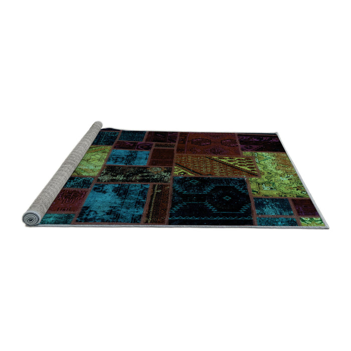 Sideview of Machine Washable Patchwork Light Blue Transitional Rug, wshabs1988lblu