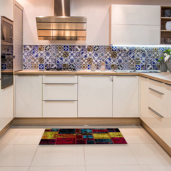 Machine Washable Abstract Antique Bronze Green Rug in a Kitchen, wshabs1988