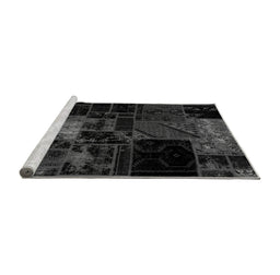 Sideview of Machine Washable Patchwork Gray Transitional Rug, wshabs1988gry