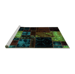 Sideview of Machine Washable Patchwork Turquoise Transitional Area Rugs, wshabs1988turq