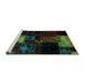 Sideview of Machine Washable Patchwork Turquoise Transitional Area Rugs, wshabs1988turq