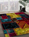 Abstract Antique Bronze Green Patchwork Rug in Family Room, abs1988