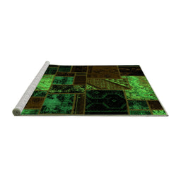 Sideview of Machine Washable Patchwork Green Transitional Area Rugs, wshabs1988grn