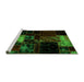 Sideview of Machine Washable Patchwork Green Transitional Area Rugs, wshabs1988grn