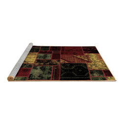Sideview of Machine Washable Patchwork Brown Transitional Rug, wshabs1988brn