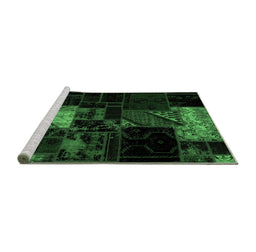 Sideview of Machine Washable Patchwork Emerald Green Transitional Area Rugs, wshabs1988emgrn