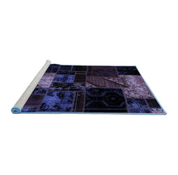 Sideview of Machine Washable Patchwork Blue Transitional Rug, wshabs1988blu