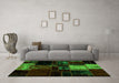 Machine Washable Patchwork Green Transitional Area Rugs in a Living Room,, wshabs1988grn