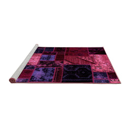 Sideview of Machine Washable Patchwork Pink Transitional Rug, wshabs1988pnk