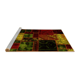 Sideview of Machine Washable Patchwork Yellow Transitional Rug, wshabs1988yw