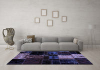 Machine Washable Patchwork Blue Transitional Rug, wshabs1988blu