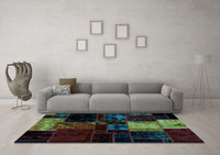 Machine Washable Patchwork Light Blue Transitional Rug, wshabs1988lblu