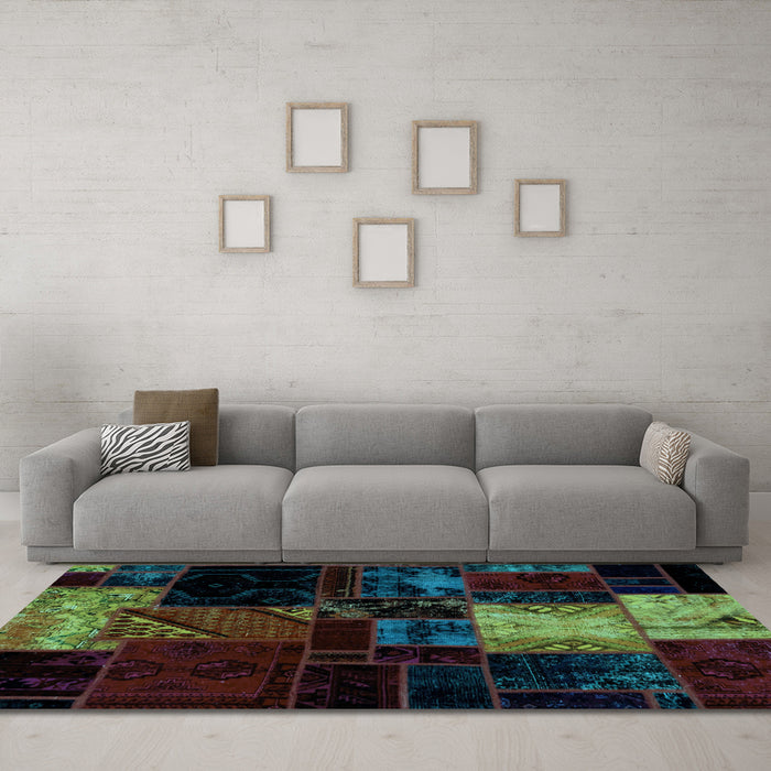 Machine Washable Patchwork Light Blue Transitional Rug in a Living Room, wshabs1988lblu