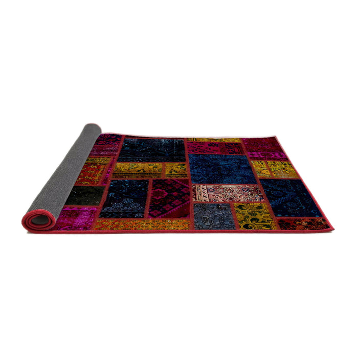 Sideview of Abstract Red Brown Patchwork Rug, abs1989