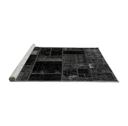 Sideview of Machine Washable Patchwork Gray Transitional Rug, wshabs1989gry