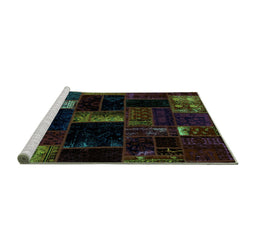 Sideview of Machine Washable Patchwork Turquoise Transitional Area Rugs, wshabs1989turq