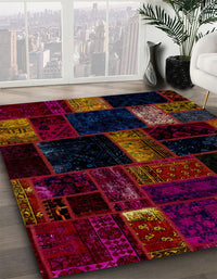 Abstract Red Brown Patchwork Rug, abs1989