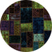 Round Patchwork Turquoise Transitional Rug, abs1989turq