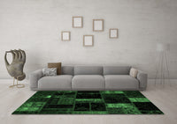 Machine Washable Patchwork Emerald Green Transitional Rug, wshabs1989emgrn