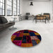 Round Machine Washable Abstract Red Brown Rug in a Office, wshabs1989