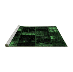 Sideview of Machine Washable Patchwork Emerald Green Transitional Area Rugs, wshabs1989emgrn