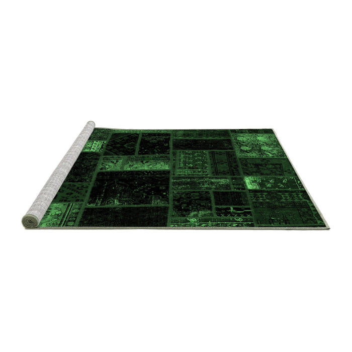 Sideview of Machine Washable Patchwork Emerald Green Transitional Area Rugs, wshabs1989emgrn