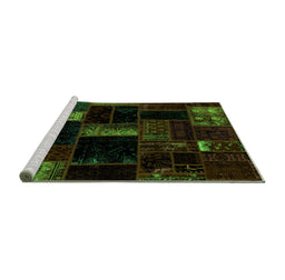 Sideview of Machine Washable Patchwork Green Transitional Area Rugs, wshabs1989grn