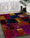 Abstract Red Brown Patchwork Rug in Family Room, abs1989