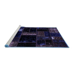 Sideview of Machine Washable Patchwork Blue Transitional Rug, wshabs1989blu