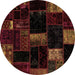 Round Patchwork Brown Transitional Rug, abs1989brn