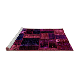 Sideview of Machine Washable Patchwork Pink Transitional Rug, wshabs1989pnk