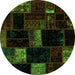 Round Machine Washable Patchwork Green Transitional Area Rugs, wshabs1989grn