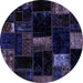 Round Machine Washable Patchwork Blue Transitional Rug, wshabs1989blu