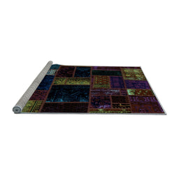 Sideview of Machine Washable Patchwork Light Blue Transitional Rug, wshabs1989lblu