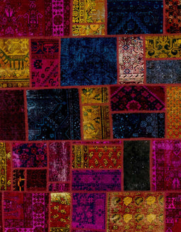 Abstract Red Brown Patchwork Rug, abs1989