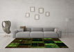 Machine Washable Patchwork Green Transitional Area Rugs in a Living Room,, wshabs1989grn