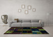 Machine Washable Patchwork Turquoise Transitional Area Rugs in a Living Room,, wshabs1989turq