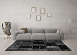 Machine Washable Patchwork Gray Transitional Rug in a Living Room,, wshabs1989gry
