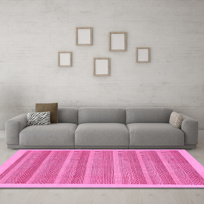 Machine Washable Abstract Pink Modern Rug in a Living Room, wshabs198pnk