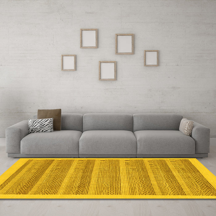 Machine Washable Abstract Yellow Modern Rug in a Living Room, wshabs198yw