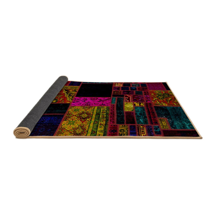 Sideview of Abstract Dark Brown Patchwork Rug, abs1990